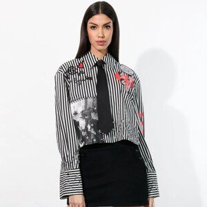 Alice and Olivia x The Beatles pam embroidered blouse